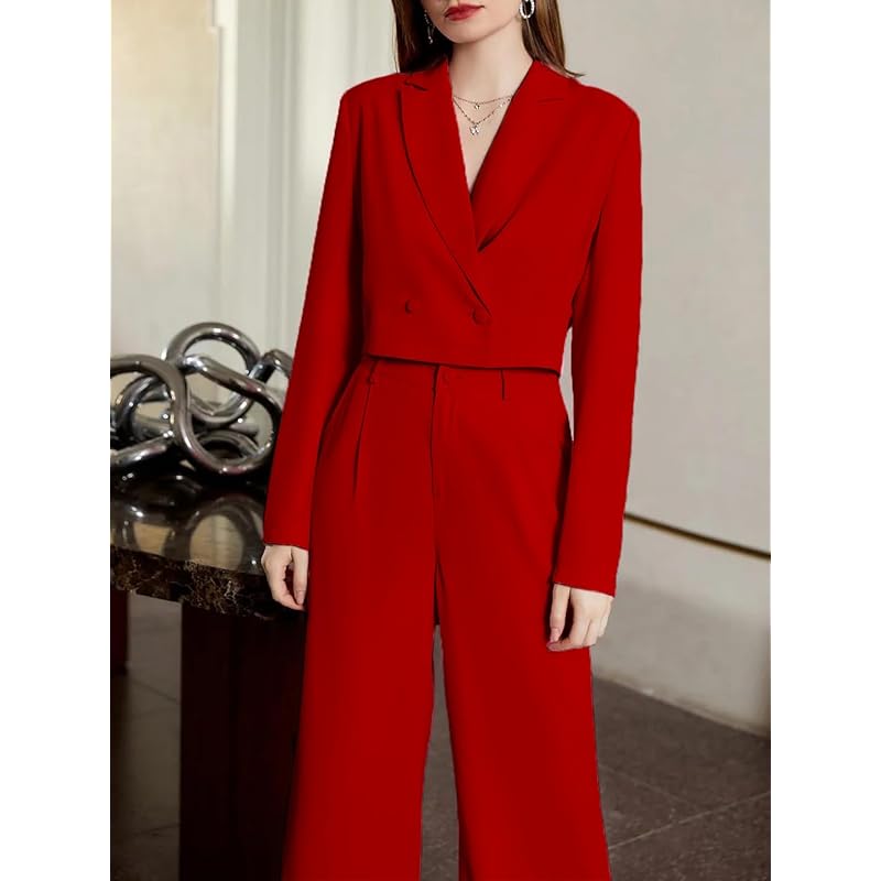 KOTTY Women s Solid Relaxed Fit Full Sleeve Co-ord Blazer and Trouser Set. Tomato red M красный