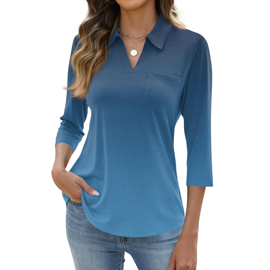 Damen Mode Lässig Revers Kurz 3/4 Ärmel Print Hemd Damen Oberteile