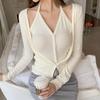 Korean Style Strappy Halter V-Neck Two-Piece Cardigan & T-Shirt Set for Women