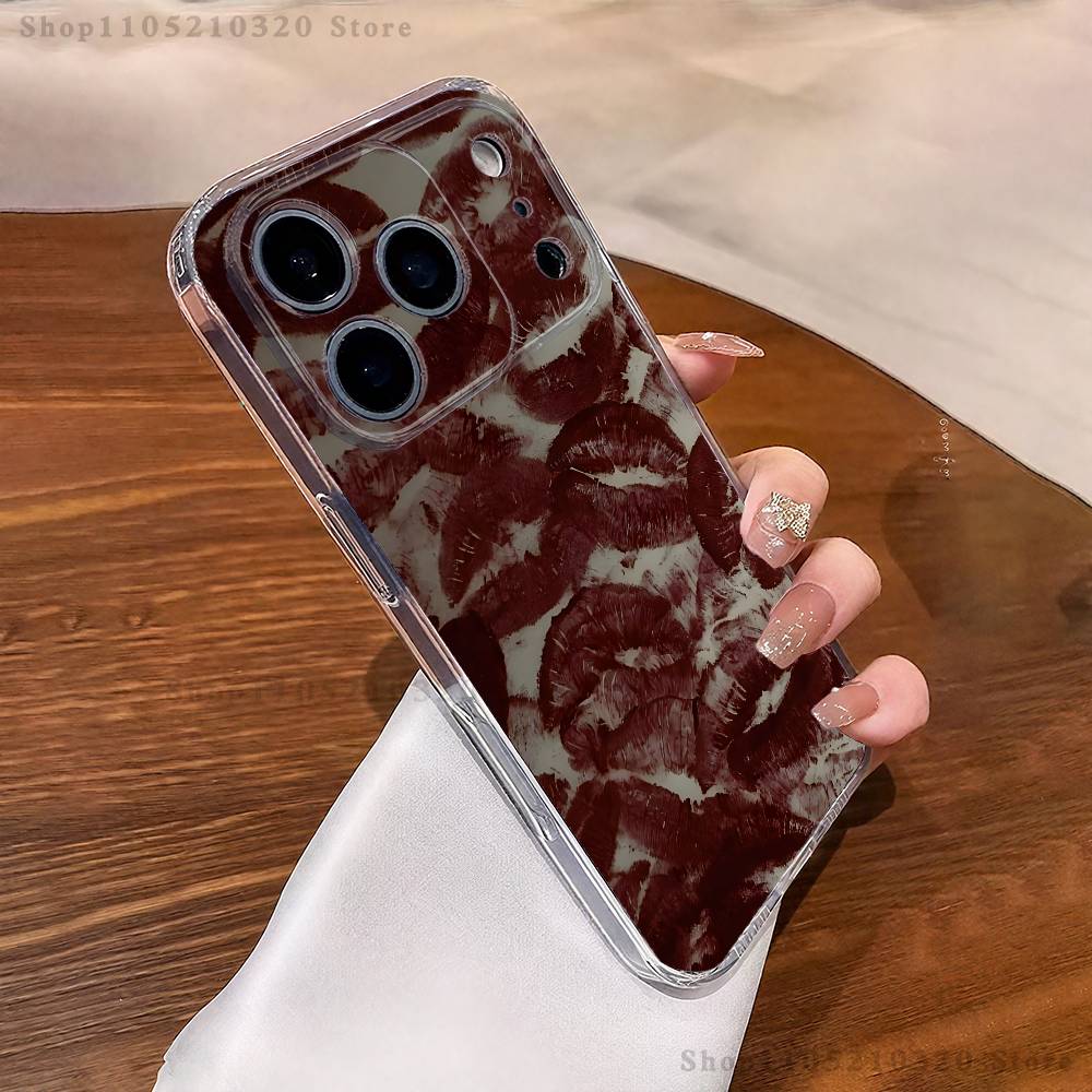 

Valentines Wine Red Lip Print Phone Case For iPhone 17,16,11,15,13,14,12,Air,Mini,Plus,Pro,Max,Plus,E Clear Soft Shell iPhone12