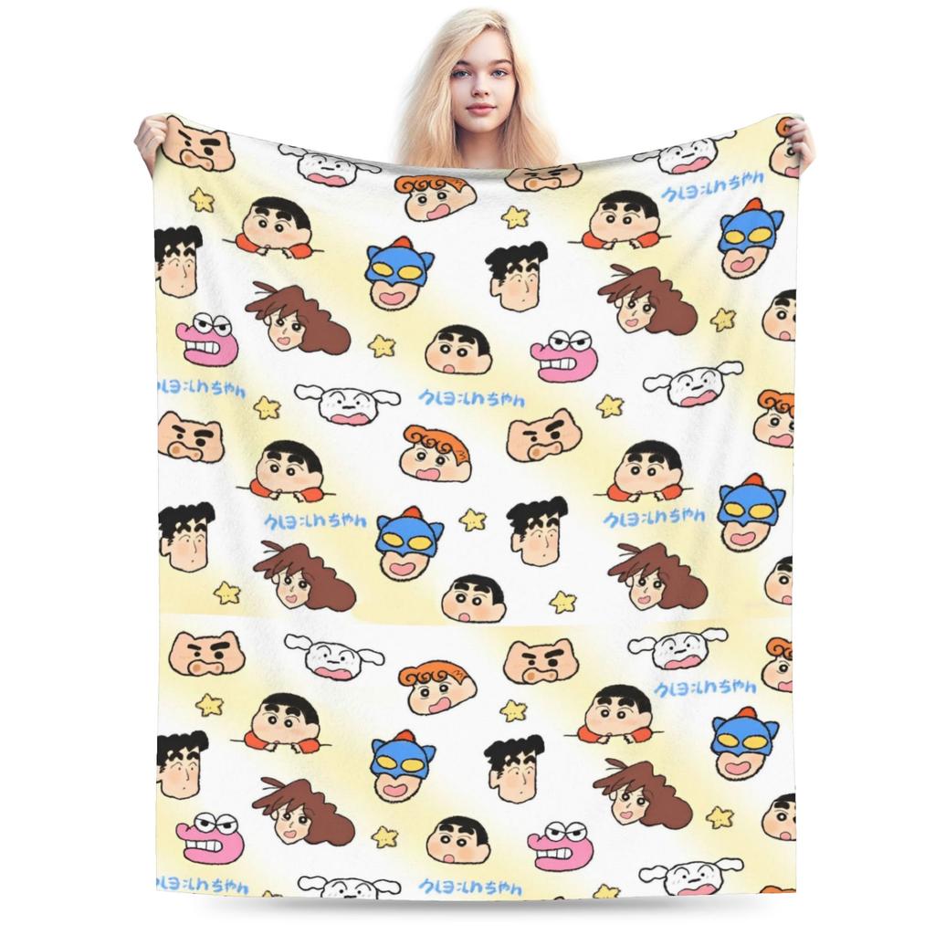 Crayon Shin chan Knitted Blanket Cartoon Flannel Throw Blankets Summer Air Conditioning Personalised Soft Warm Bedspread
