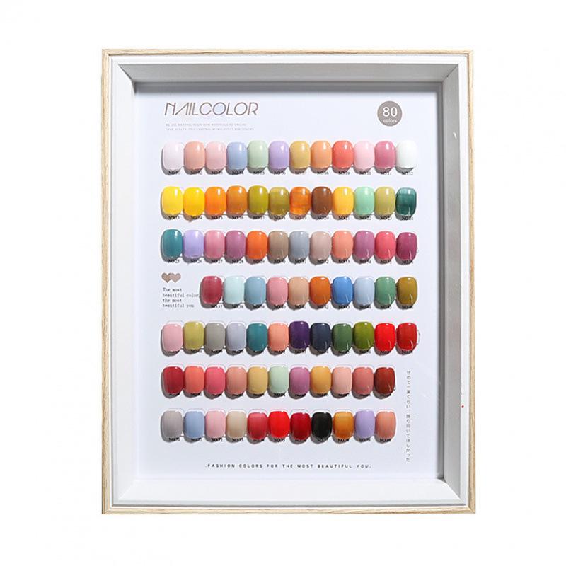 Japanese High-End Nail Art Display Board: 80-Color Wood Photo Frame with Dustproof Color Chart