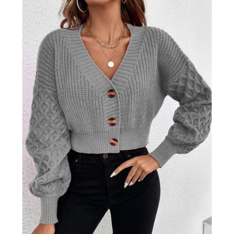 Fashion Lantern Sleeve Vintage Knitted Sweater Coat Women Autumn New Solid Loose Knitted Cardigan Women Jacket Elegant Warm Soft Knitwears Tops 25093