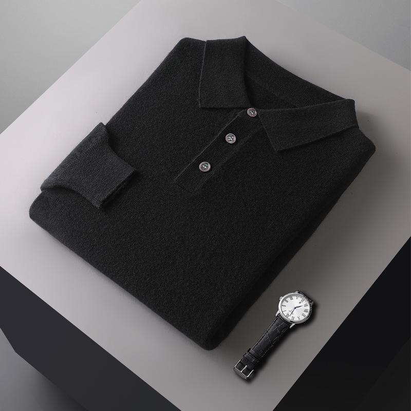 

Men s Pure Wool Polo Neck Sweater - Business Casual, Solid Color, Autumn/Winter Knitwear XL (150-170 jin)