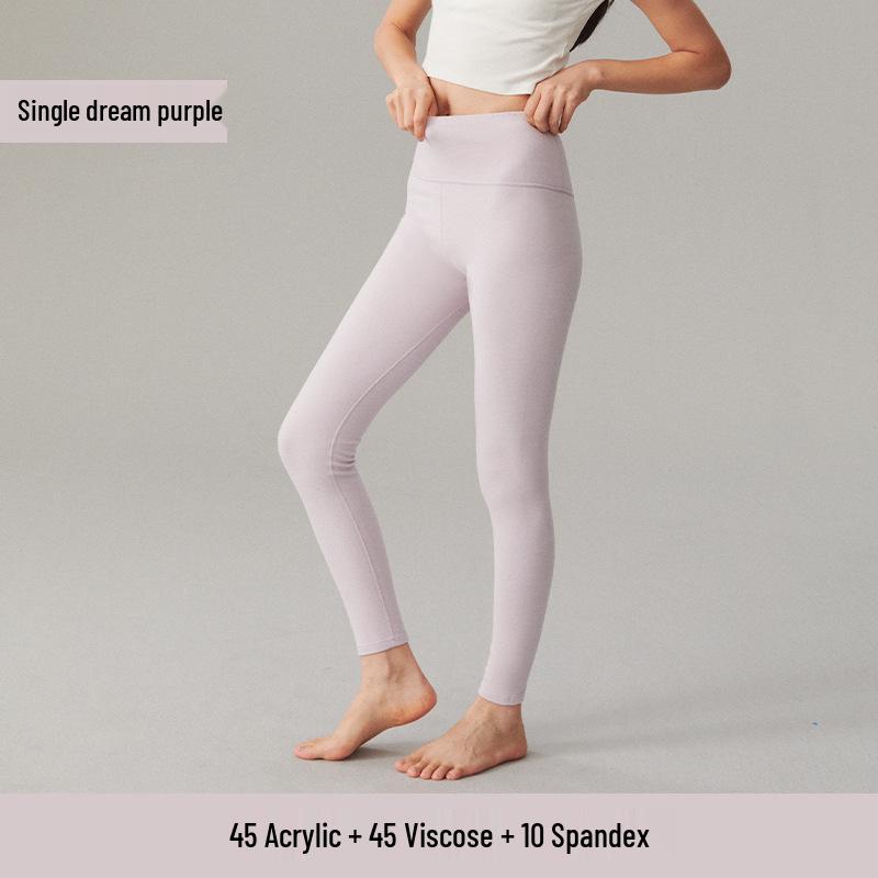 Women's High Waist Fleece-Lined Stretchy Warm Leggings - Acrylic Antibacterial, Slim Fit, Thickened for Autumn