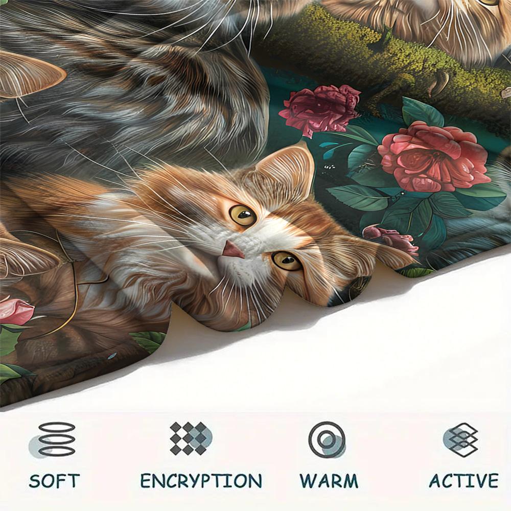 Kitty Print Flannel Blanket, High Quality Comfortable for All Seasons, Home Decor, Warmth and Comfort, Perfect for Christmas Gifts
