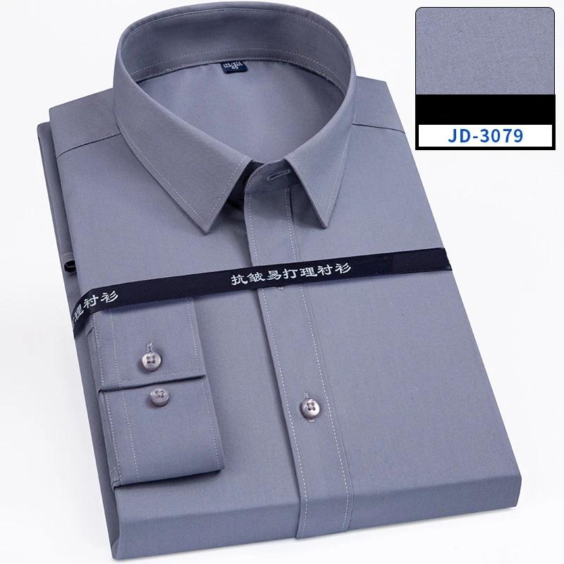 Plus size 8XL elastic long-sleeve shirts for men slim fit formal plain shirt wrinkle free soft office tops solid color clothes