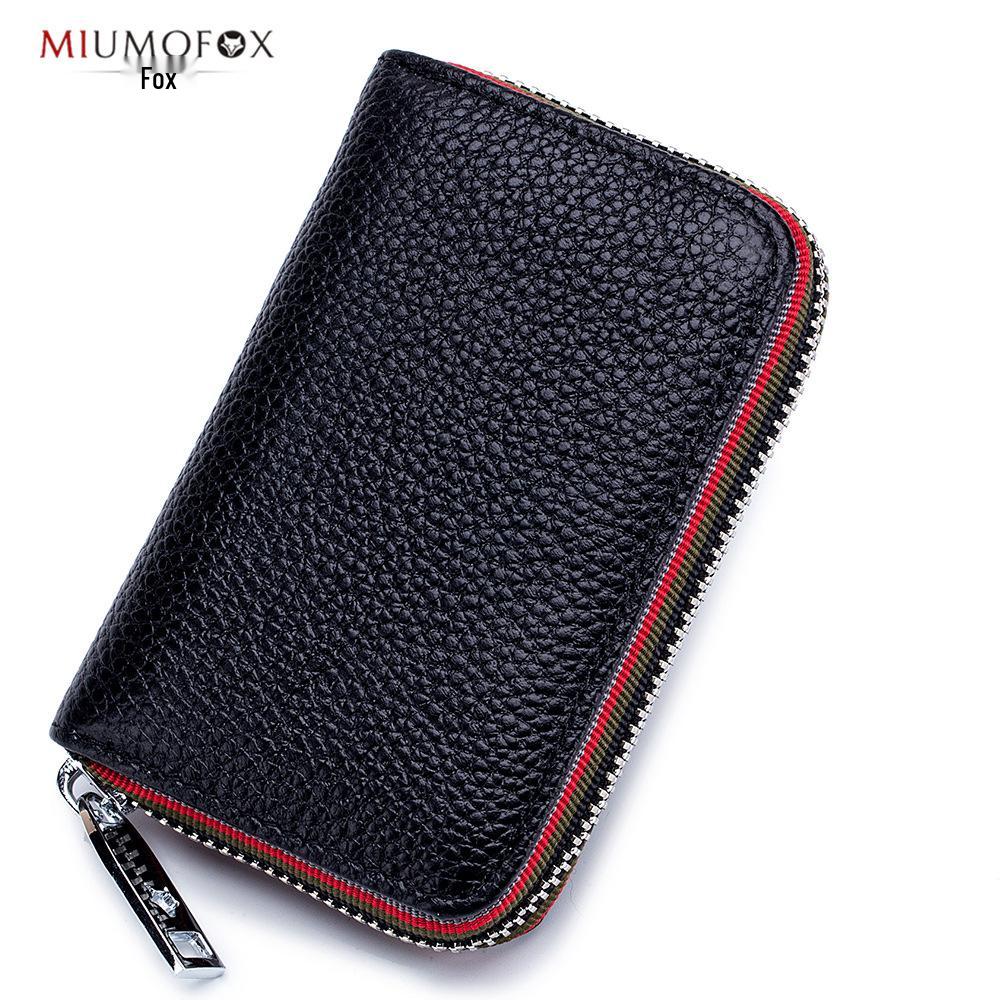 Fashionable RFID Accordion Cowhide Card Holder with Zipper for Ladies and Men