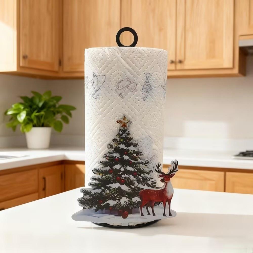 Wooden Roll Paper Towel Holder Cat Dog Vertical Napkins Rack Kitchen Countertop