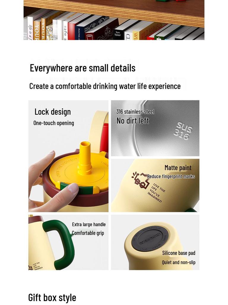 Izolowany kubek Overlord ze stali nierdzewnej z uchwytem i słomką - Duża pojemność, idealny do użytku na zewnątrz i w samochodzie.