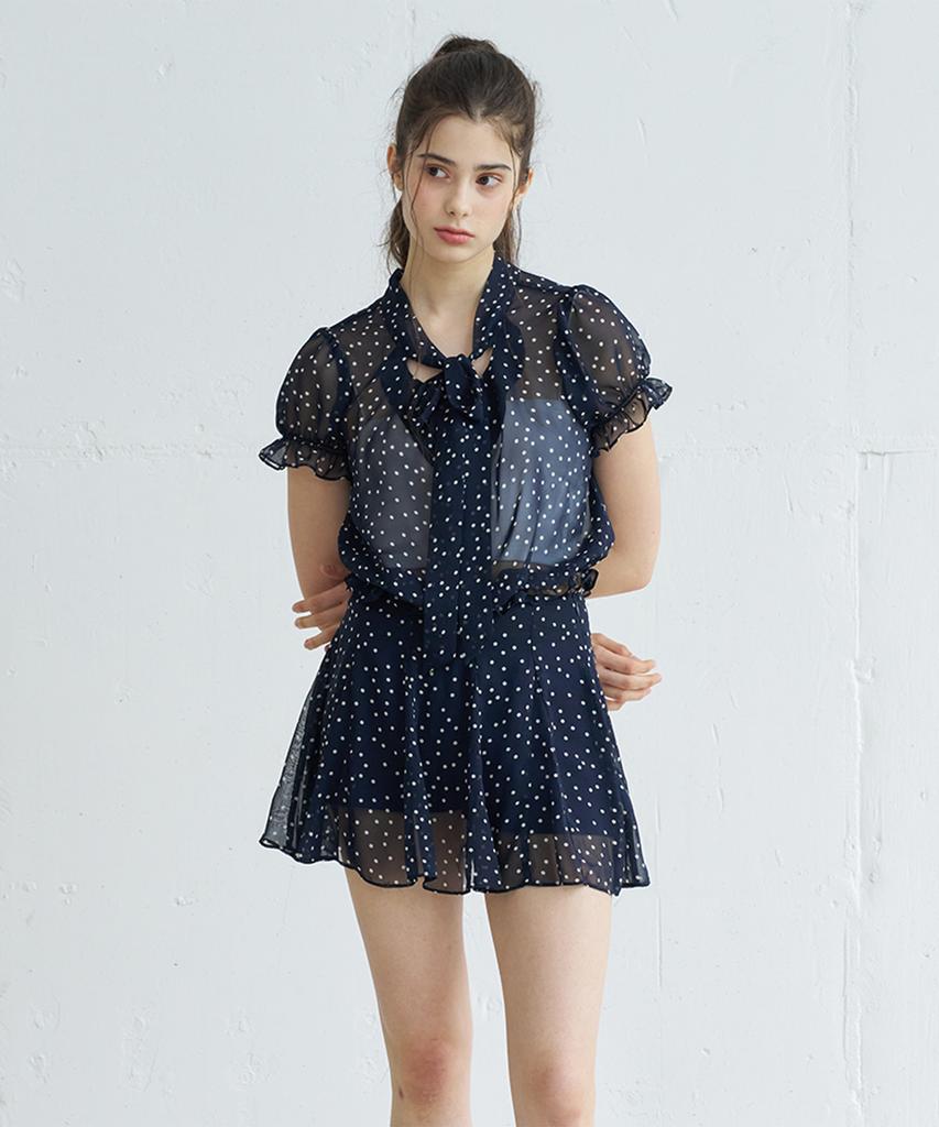 Bember Polka Dot Flare Mini Skirt_Navy