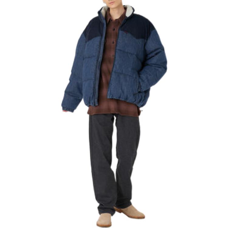 Levis FW22 Corduroy Denim Patchwork Zip-Up Down Jacket Men Jacket Navy A0726-0002