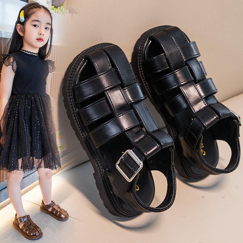 

Girls sandals 2025 summer new fashion bag head children s Roman sandals Korean version soft sole with foreign princess shoes 26