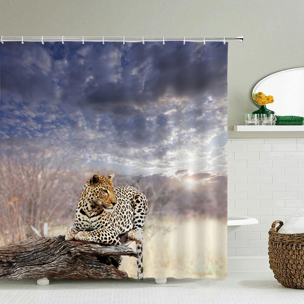 High Quality Leopard Printed Fabric Shower Curtains Panther Animal Bath Screen Waterproof Products Bathroom Decor With 12 Hooks