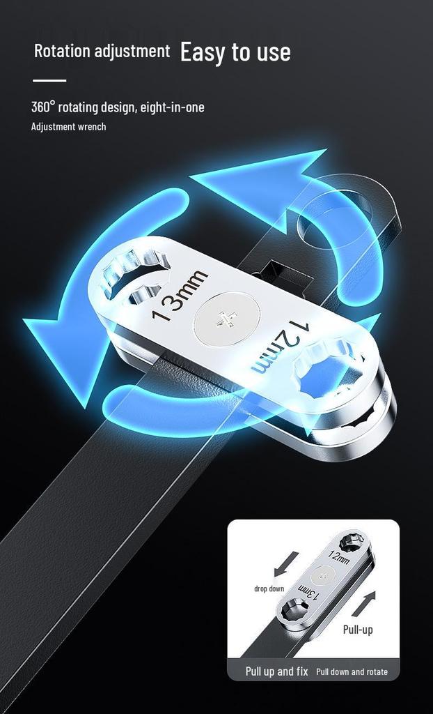 8-in-1 Dual-Use Rotatable Wrench: Open & Box-End Multifunction Auto Repair Tool
