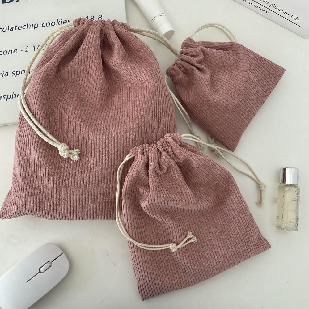 3PCS Solid Color Drawstring Cosmetic Bags Corduroy Large Capacity Gift Storage Bag Durable Drawstring Style