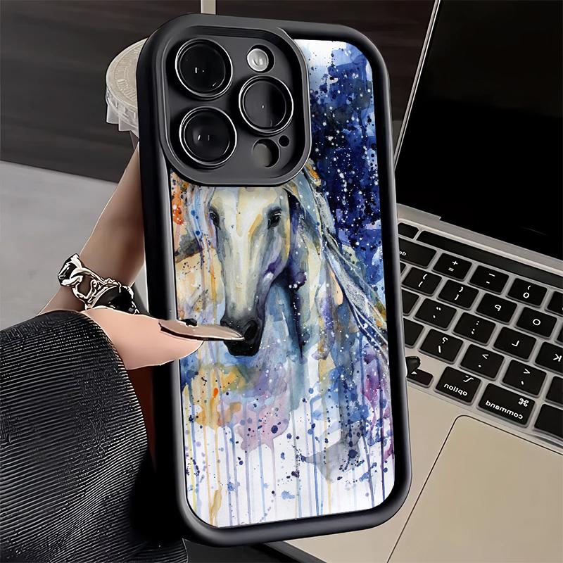 Phone Case for iPhone 17 Air 16E 15 16 Pro Max Oil Painting Horse Cover 14 Plus 13 12 Mini Soft Shell Silicone Fundas