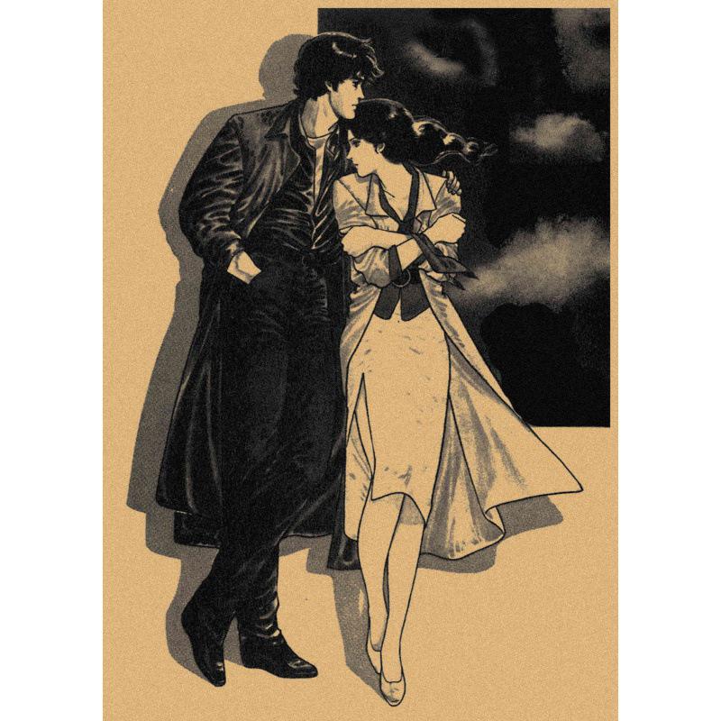 Free Shipping Tsukasa Hojo Retro Manga Art Poster for Cafe & Bar Decor