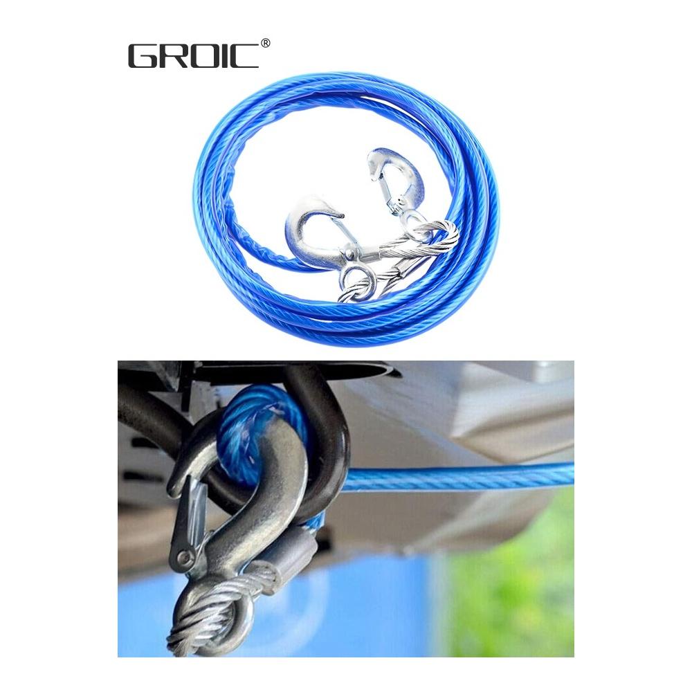 

4M Heavy Duty Tow Strap with Safety Hooks Steel Wire Tow Strap for Hauling Stump Removal & Much More Best Towing Accessory for Car 5 Tons
