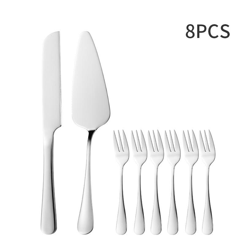 Stainless Steel Cake and Bread Knife with Long Handle Spatula and Fruit Fork for Weddings and Banquets