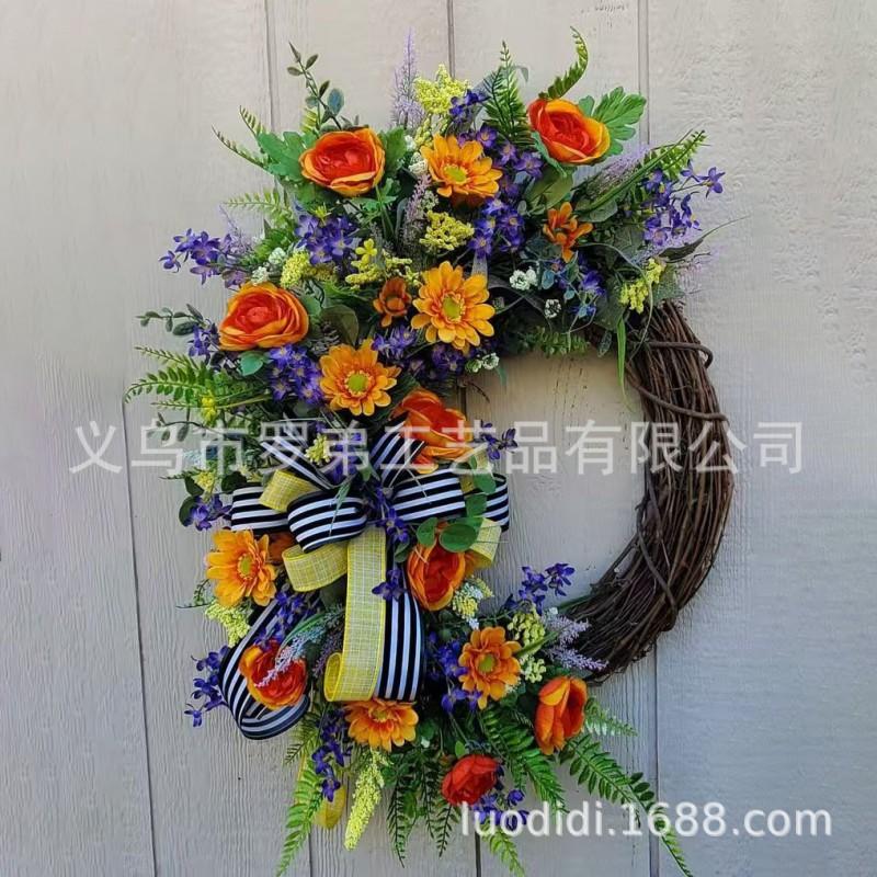 Easter Wreath Decor With Artificial Daisies Sunflowers Door Wall Hanging Home Party Decoration