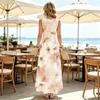 U Neck Sleeveless Long Gown,Pastel Purple Blossom Pattern,Womens Relax Fit Beach Maxi Dress,Travel Daily Outfit