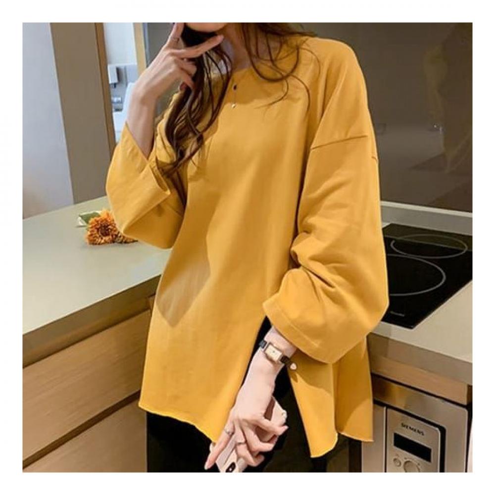 Navava Loose FiT Side SpliT Long Sleeve Round Neck T shirT nT1450