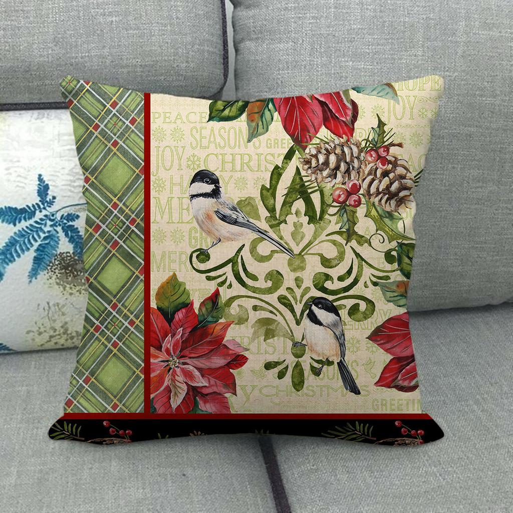 Christmas Spring Bird Flower Oil Painting Digital Printing Short Plush Pillow Covers For Sofa Office Cushion Cover Home Goods
