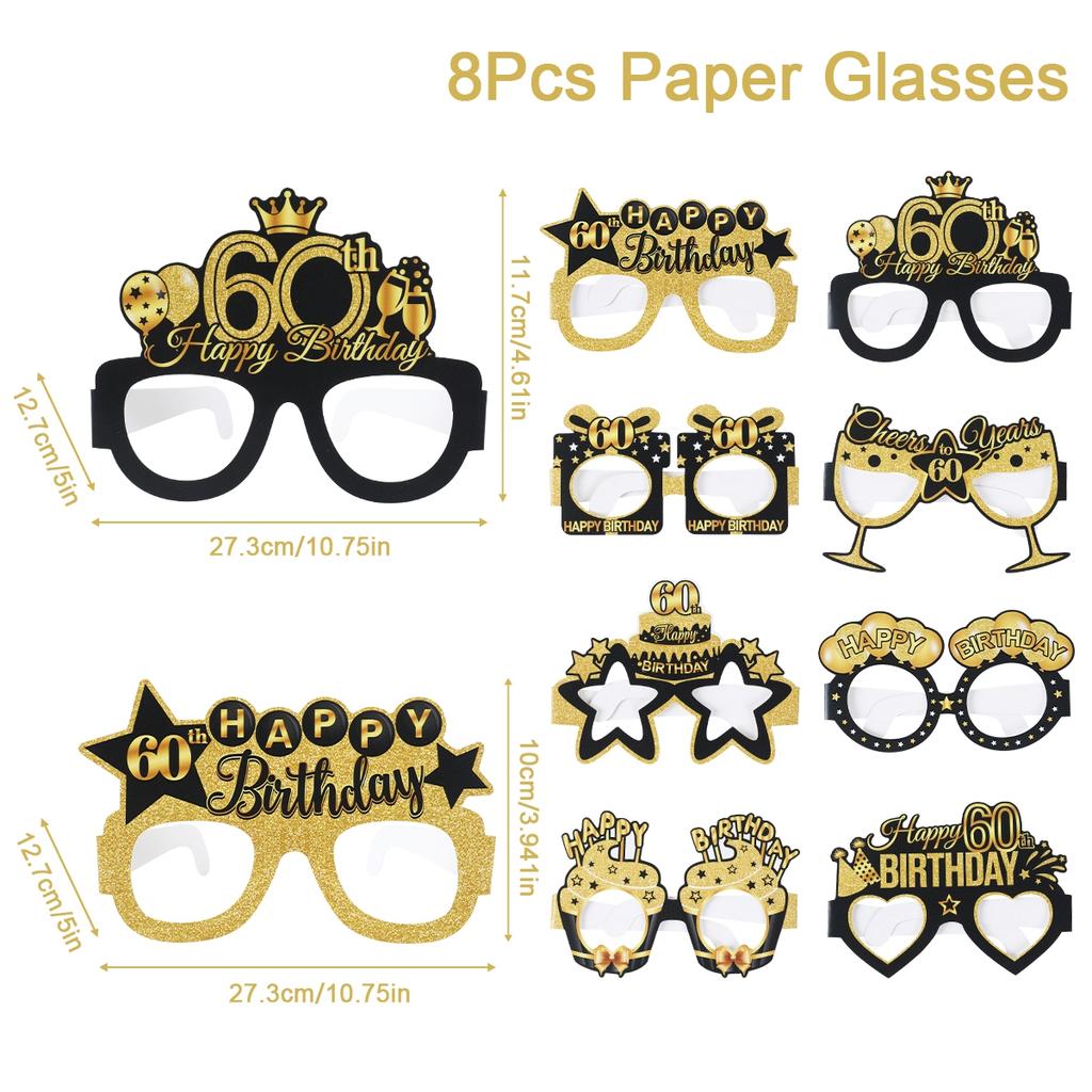 Black Gold Birthday Paper Glasses Happy 18th 40th 50th 60th Birthday Party Decoration 18 40 50 60 Year Party Supplies Photo Prop