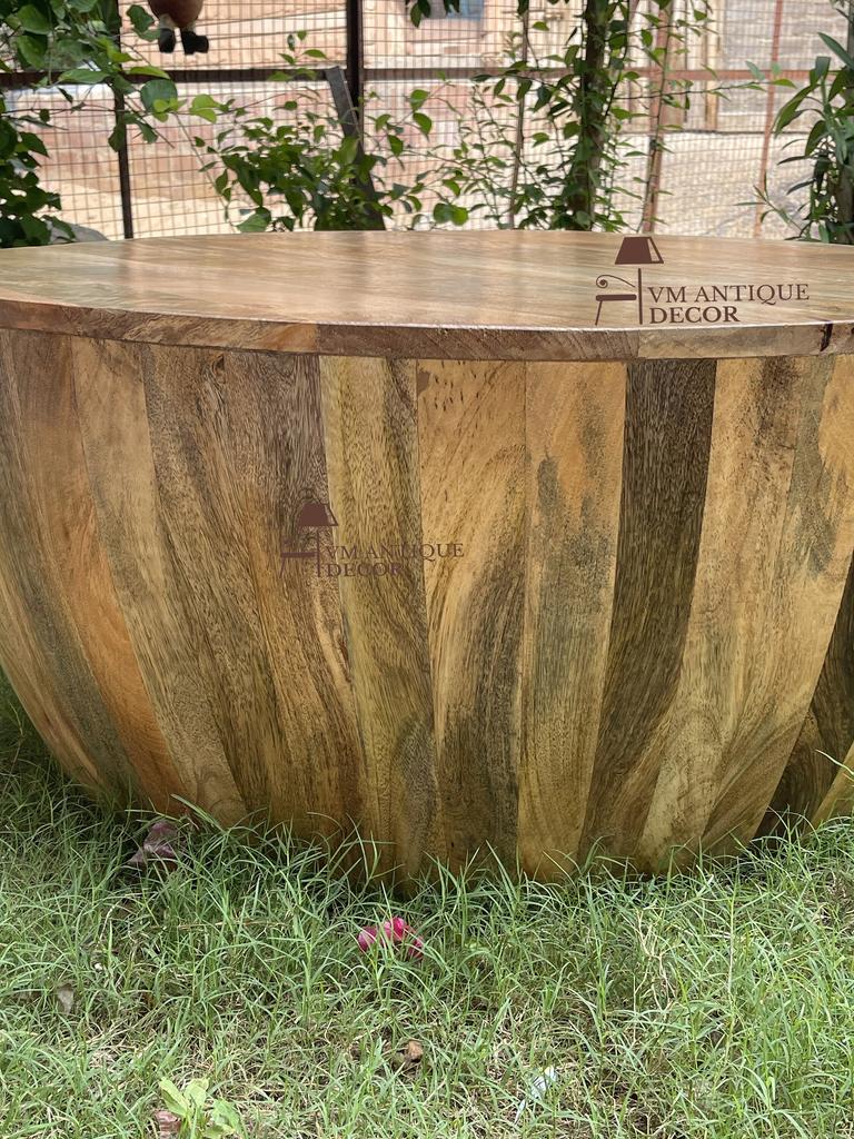 Wooden Coffee Table | Round Drum Table Stool | Living Home Decor Central Furniture, Indian Bedside Nightstand Low Table,Side Table Furniture