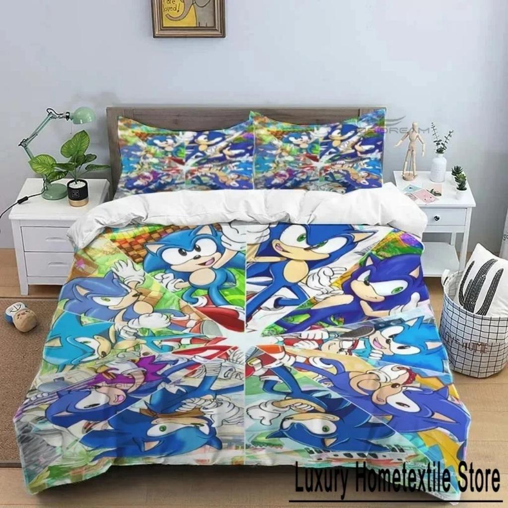 3D Luxurious Teens The Movie Hedgehogs Boy Bedding Set Anime Digital Cartoon Sonic Duvet Cover Comforter Bed Youth Kids Gift