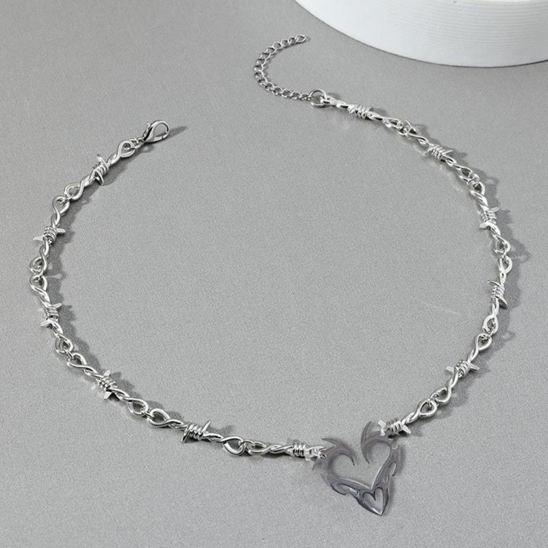Fashion Gothic Thorn Heart Charm Choker Necklace for Women Men Hip-hop Punk Metal Chain Neckwear Fashion Party Jewelry