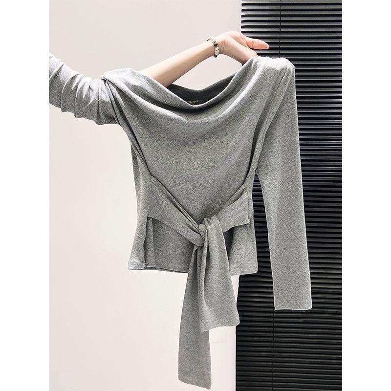 Women's Slim Fit Modal Cotton Long-Sleeve Tie-Up Top for Early Autumn