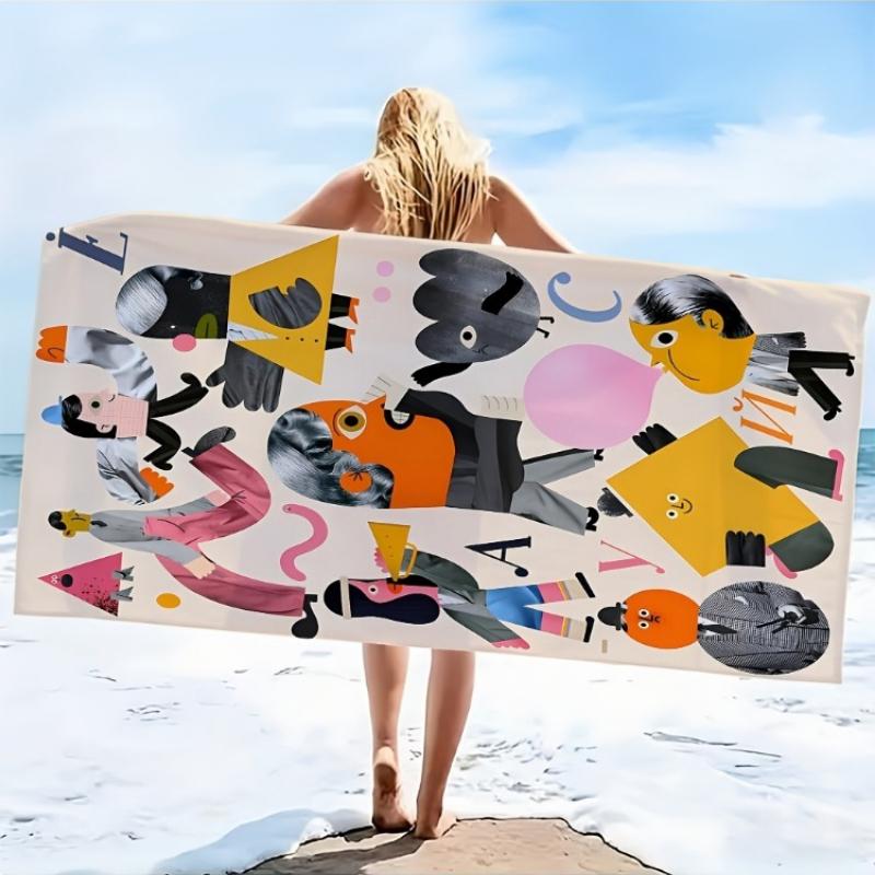 

2D Flat, 1pc, Collage-style Character and Letter Art Illustration Beach Towel,Soft and Skin-friendly,Non-shedding, Easy to Clean W30*H60(CM)
