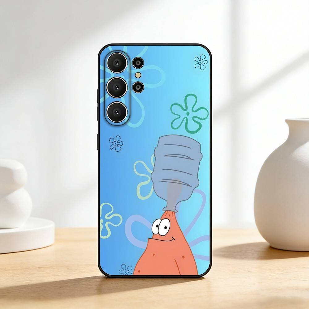 Animation S-Sponge B-Bob Phone Case For Samsung S26,S25,24,23,22,30,21,10,9,Ultra,Plus,Lite,FE Soft Black Case Samsung S20lite5G