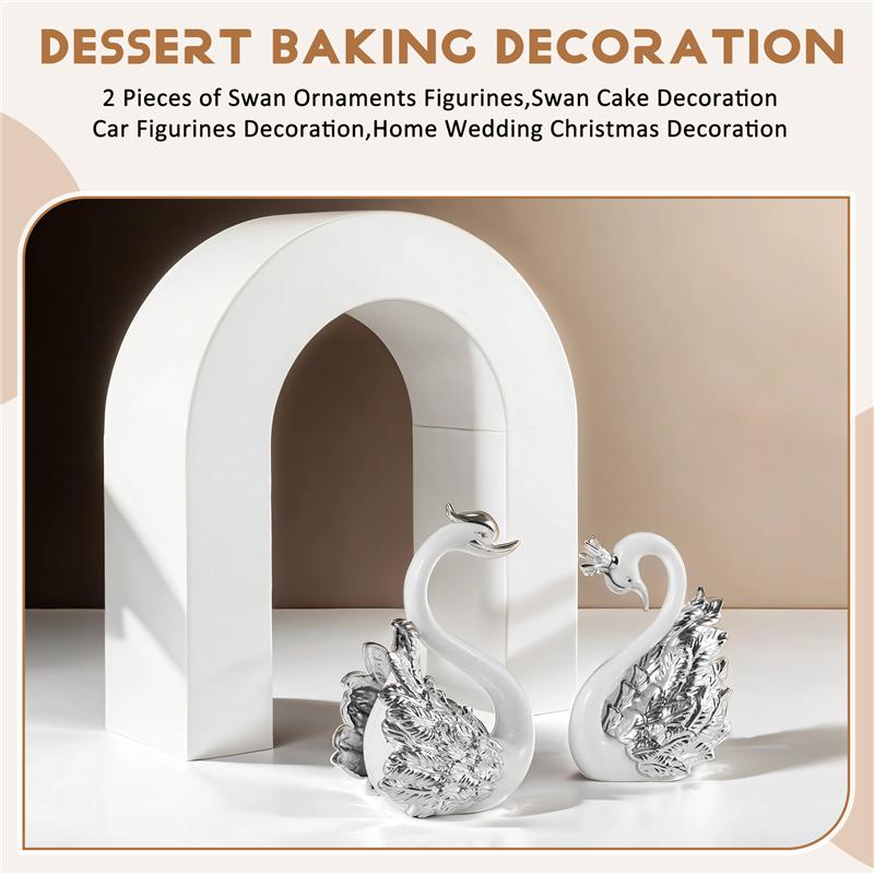 2pcs Swan Model Figurine Collectibles - Swan Cake Topper, Dessert Baking Decor Ornament, Car Interior & Home Decoration