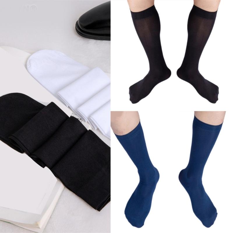 Mens Business Suit Soft Breathable Velvet Silk Dress Socks Solid Color Middle Calf Length Stockings for Formal Use