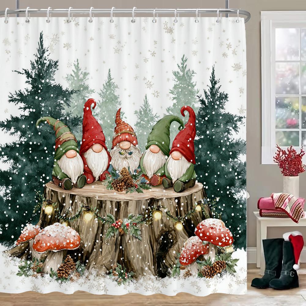 Santa Claus elves Shower Curtain, Bathroom Curtain, Merry Christmas Shower Curtain, home decoration Christmas Curtain with Hook