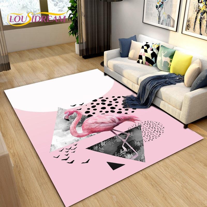 Tapete criativo nórdico 3D Flamingo Bird Area, tapete para sala de estar, quarto, sofá, cozinha, banheiro, capacho, tapete antiderrapante