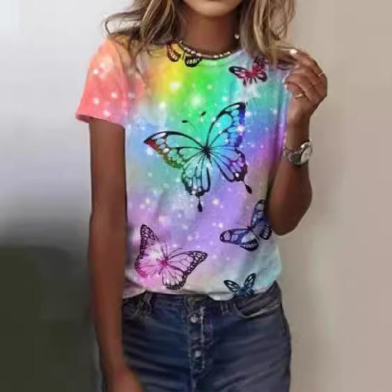 Summer Women's 3D Printed Loose Casual Round Neck Short Sleeved Top T-Shirts Women’s