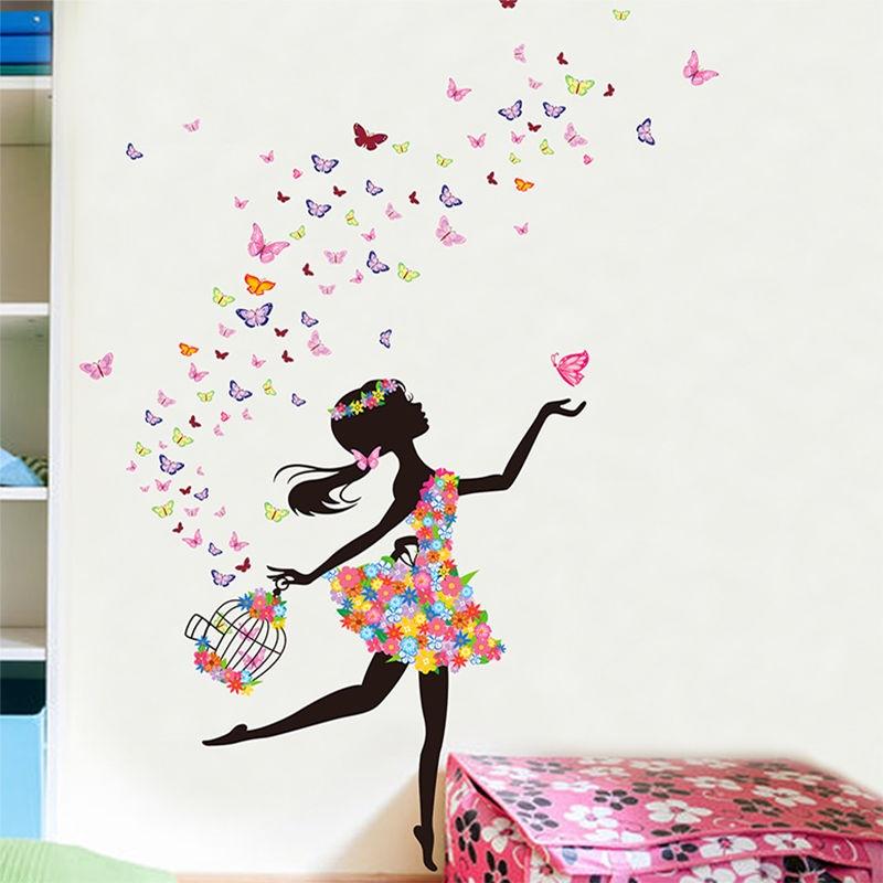 60x90cm Wall Sticker Pink Ballet Girl Mural Living room Bedroom Background Decal