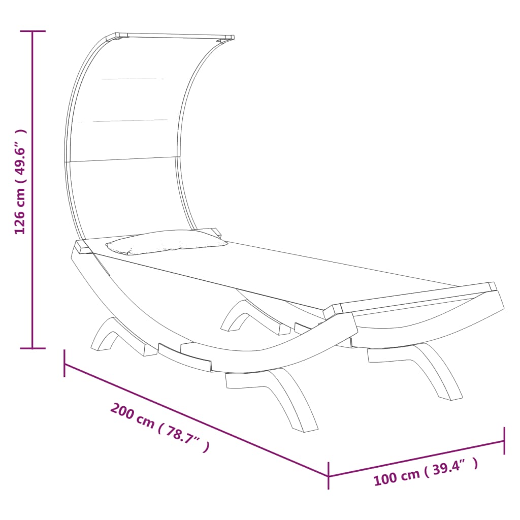 Sun Lounger with Canopy 100 x 200 x 126 cm Solid Bentwood Cream