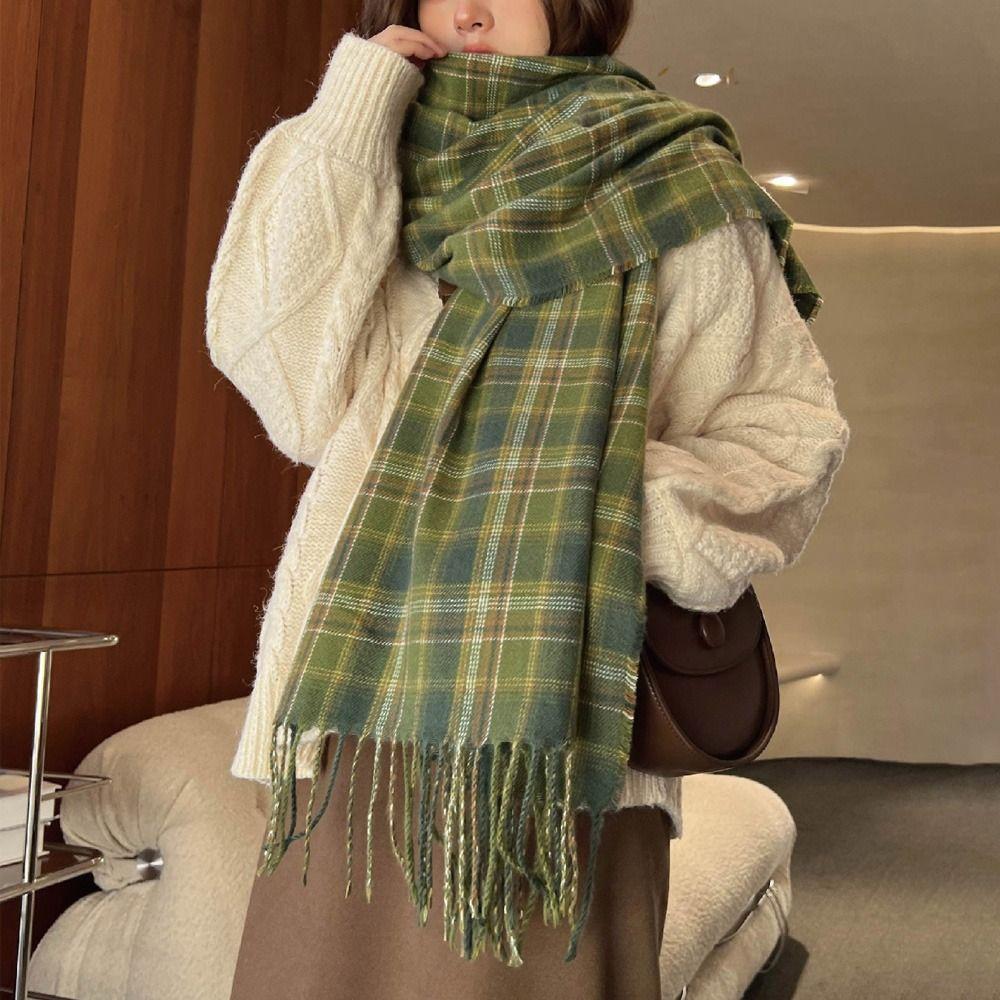 180*68cm Imitation Cashmere Scarf Vintage Plaid Printed Mujer Foulard Blanket  Autumn Winter Warm