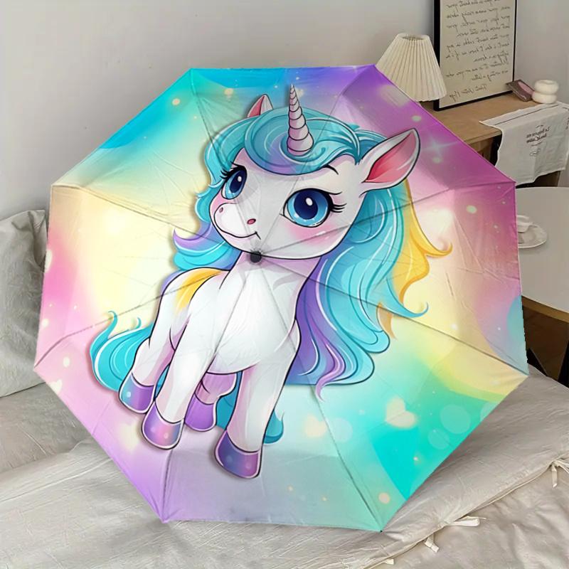 Rainbow Unicorn Automatic Opening/Closing Umbrella with Foldable Design, Outdoor Festival Gift for Fans Travel Daily Use1121114a