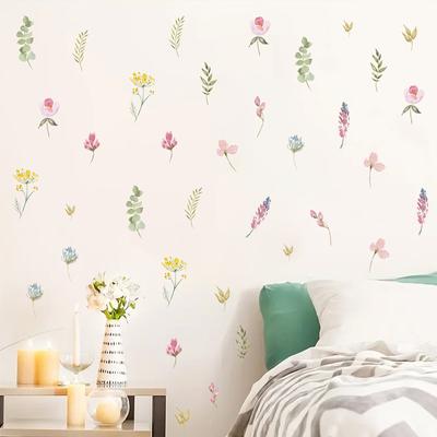 Watercolor Flowers Wall Decals Vintage Botanical Plant Wall Stickers Floral Mural for Bedroom Living Room Nursery Decor