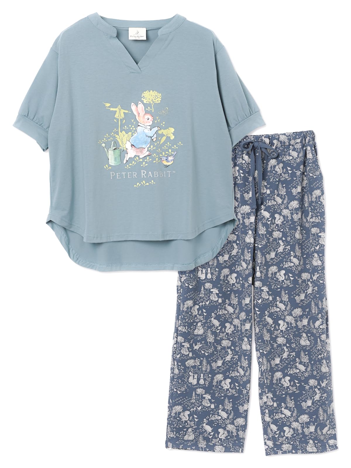 

Топ с рукавами и широкие свободные милые туника-брюки с принтом спереди, из аутентичного хлопка, влагопоглощающие, луговые [время отдыха], женская одежда для дома, низ 5/8,