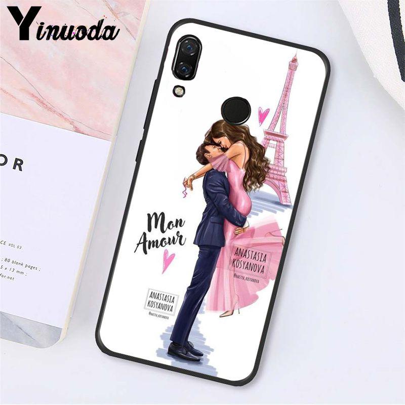 Yinuoda Fashion Black Brown Hair Baby Mom Girl Queen Phone Case for Xiaomi Redmi Note 7 8T Redmi 5plus 6A Note8 4X Note8Pro
