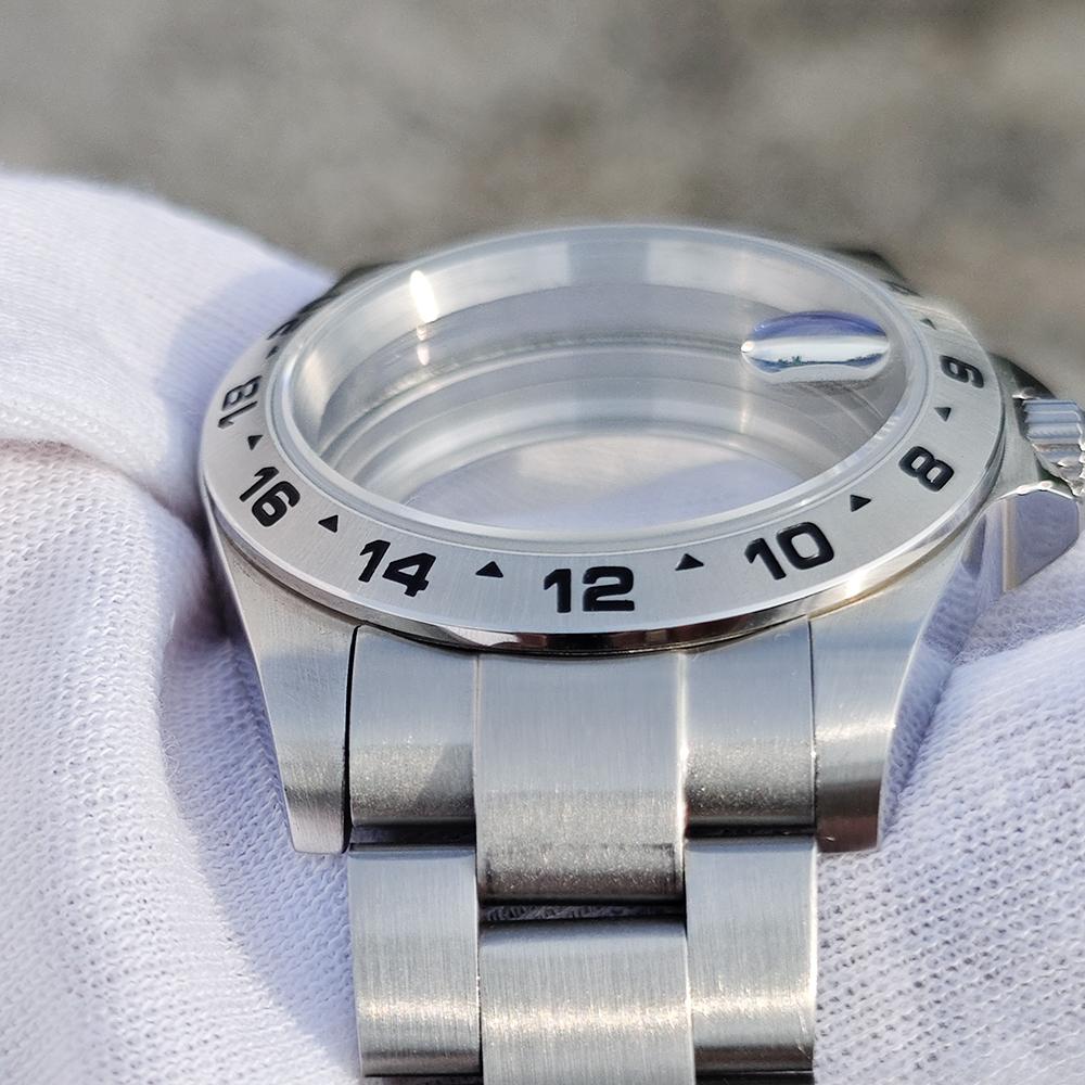 39mm EXP 24 Hour GMT Bezel Watch Case for NH34 NH35 NH36 Sapphire Glass Explorer Men Case Stainless Steel Frosted Steel Strip
