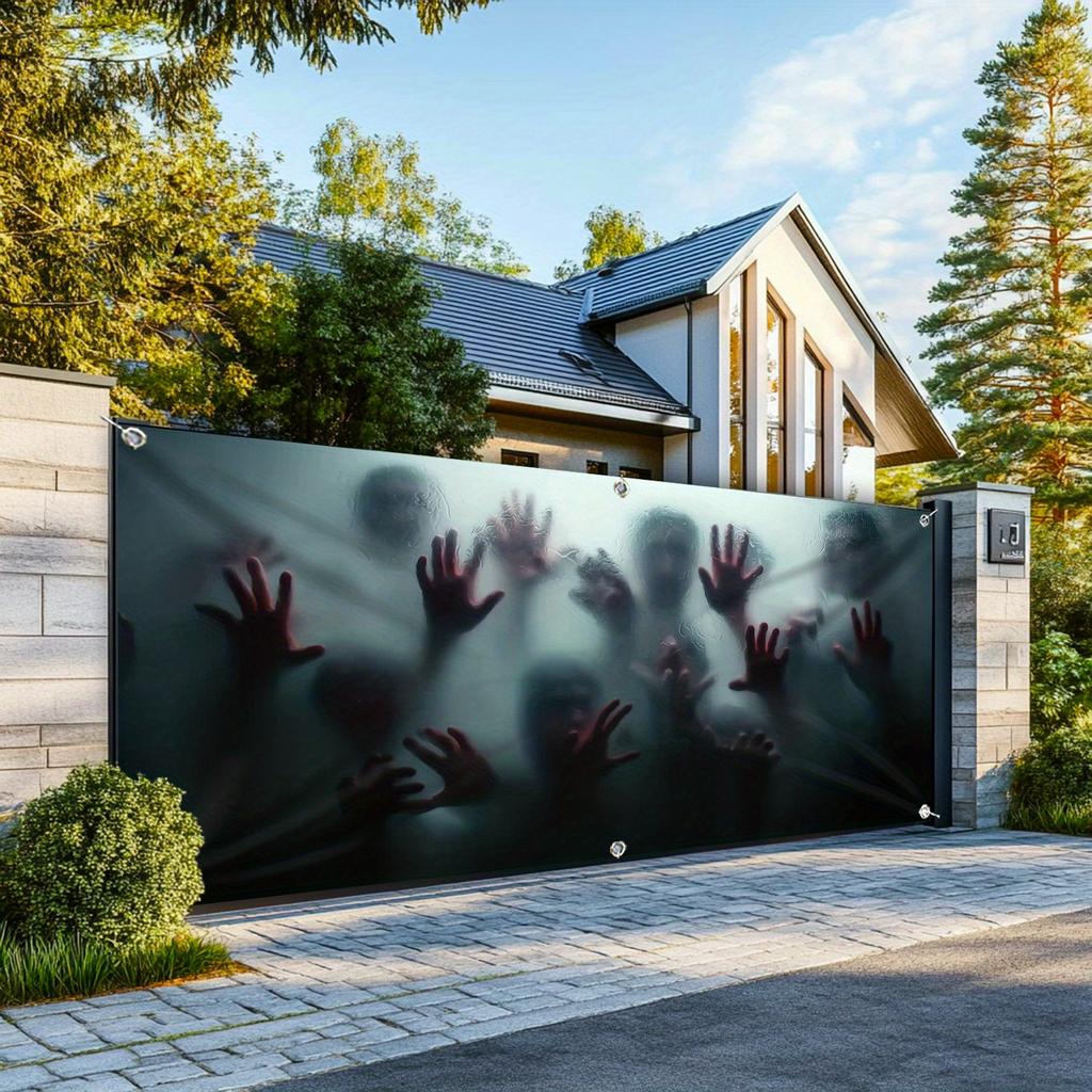 [2D Flat Printing] 1 piece of eerie atmosphere ghost hand - Halloween garage door banner, extra-large size fabric wall DJH