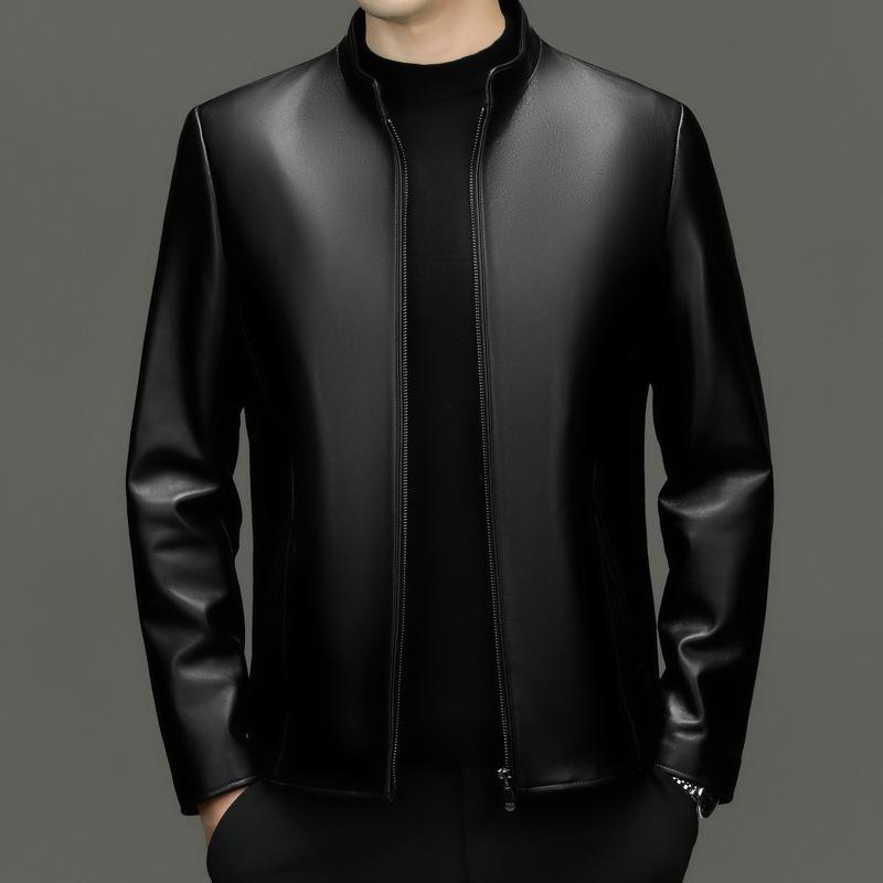 

Новая мужская куртка из овчины, куртка со стойкой, осенне-зимняя новая деловая повседневная кожаная куртка 58 чёрный